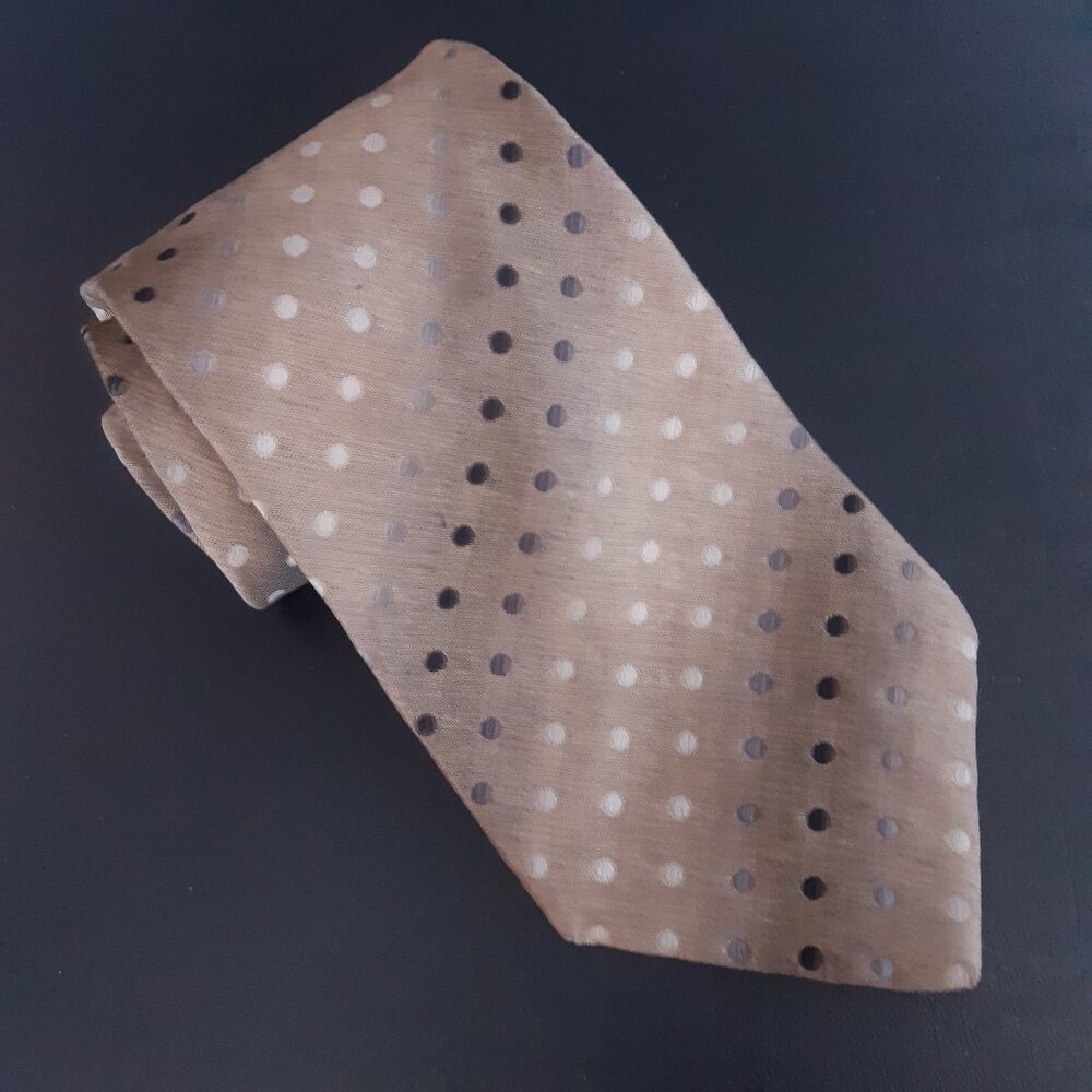 Y2K Vintage Massimo Silk Tie Taupe with Grey & White Diagonal Polka Dots